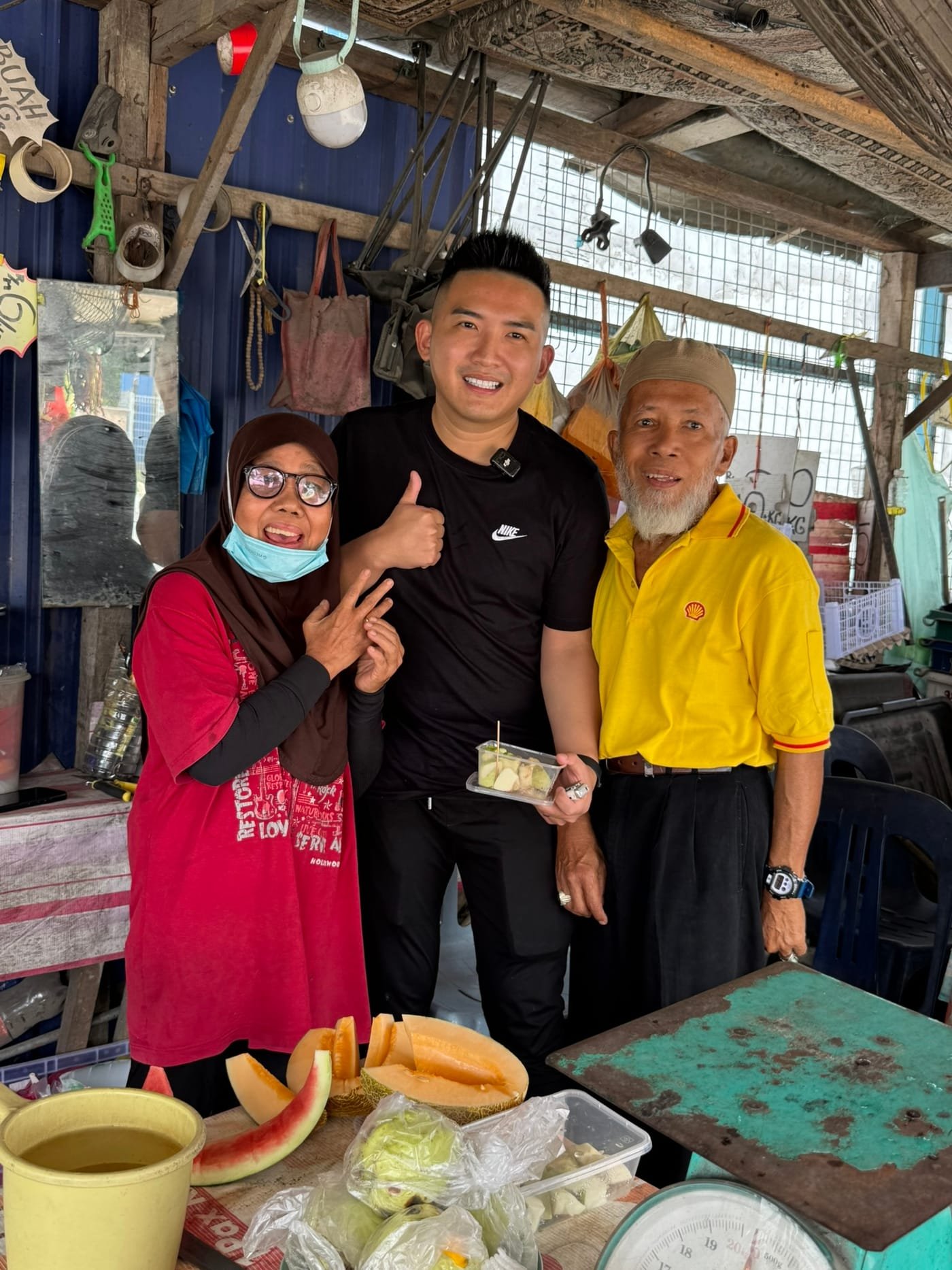 Boss A visiting a roadside fruit stall